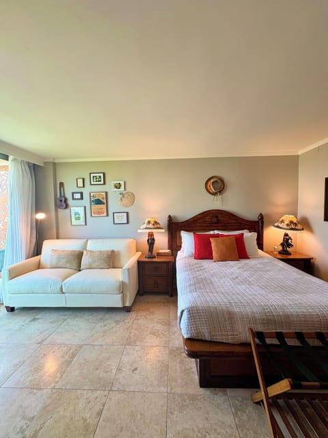 Queen size bed and Italian leather full size sofa bed