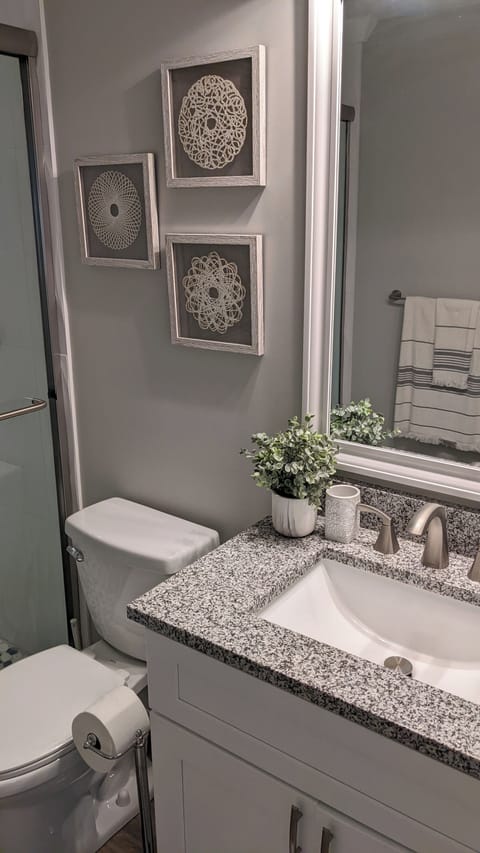 Both baths are newly renovated with shower stalls - Towels & sheets provided