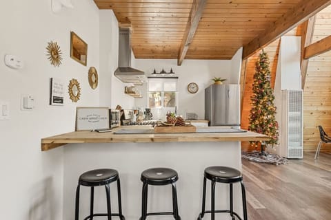 Bar seating for three at the counter.