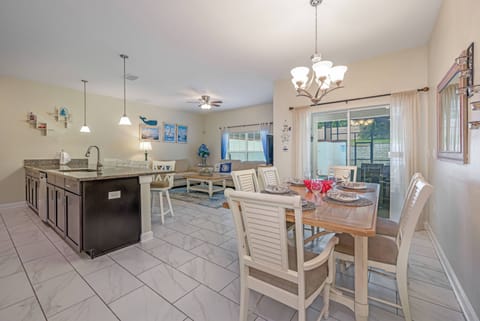 Kitchen, dining area and living room