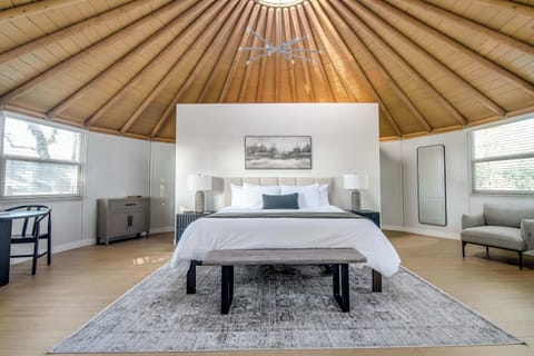 Wake up beneath the stargazing dome in a luxury Fredericksburg yurt.