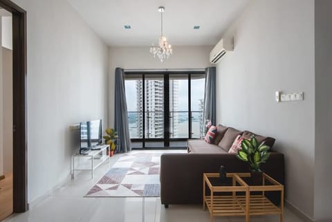 A generous living area with a balcony.