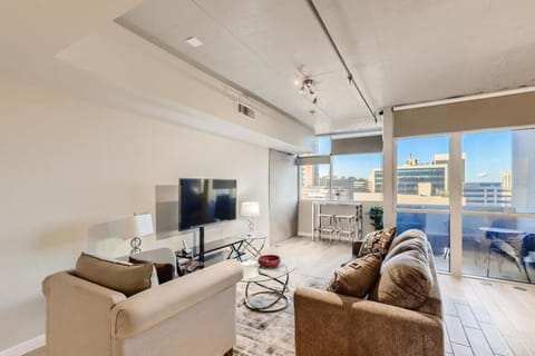 Open concept studio with king and sofa bed
