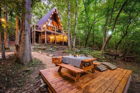 Enjoying a delightful meal next to the creek enhanced by the soothing sounds of nature