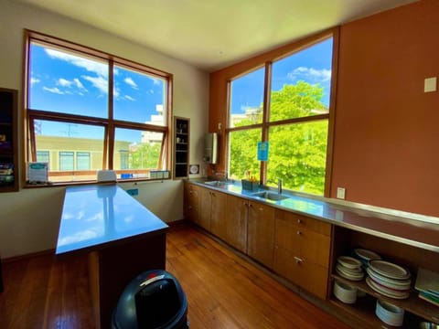 Full-size fridge, microwave, stovetop, toaster
