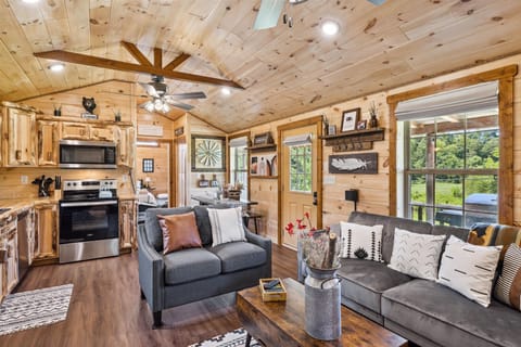 Cabin sweet cabin. The natural wood walls add a beautiful rustic charm.