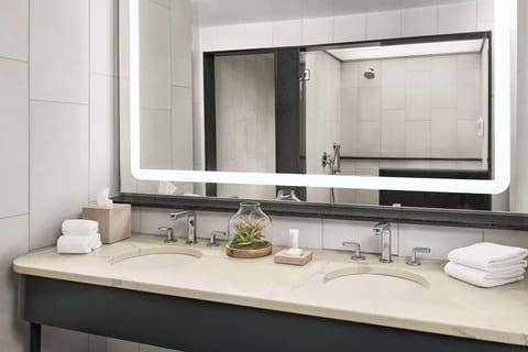 Combined shower/tub, free toiletries, hair dryer, towels