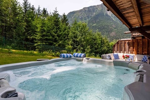 Hot tub with mountain views
