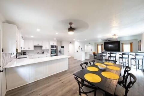 Updated kitchen opens to dining area