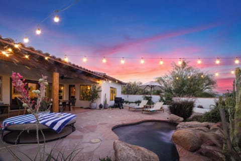  View of the outdoor area at sunset.