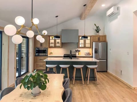 The fully stocked kitchen has everything you need for home cooking.