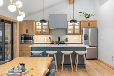 The fully stocked kitchen has everything you need for home cooking.