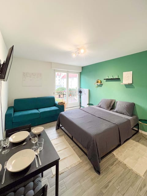 Studio with a large bed and comfortable sofa and fully equipped kitchen (1)