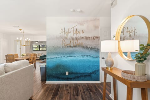 Photo-op before driving Lenny (lime green golf cart) to the beach!