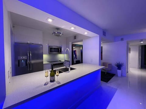 Fully equipped kitchen with complete set of cookware - night