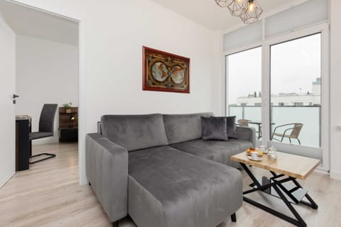 Relax in the stylish living room with a comfortable sofa and modern decor.