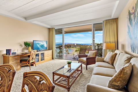 Open, airy living area designed for effortless island relaxation.  A comfortable space to gather, unwind, and enjoy every moment of your Maui getaway.
