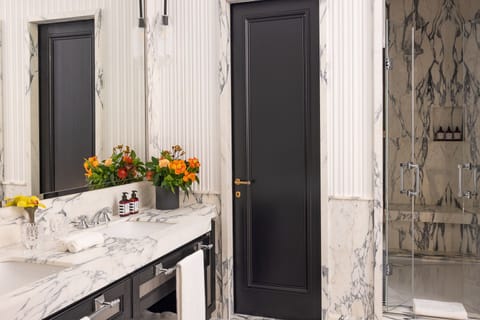 Premium | Bathroom | Designer toiletries, hair dryer, bathrobes, slippers