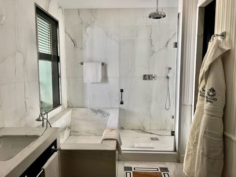 Premium | Bathroom | Designer toiletries, hair dryer, bathrobes, slippers