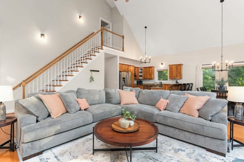 Another view of great room.  Stairs lead to kid bunk room.