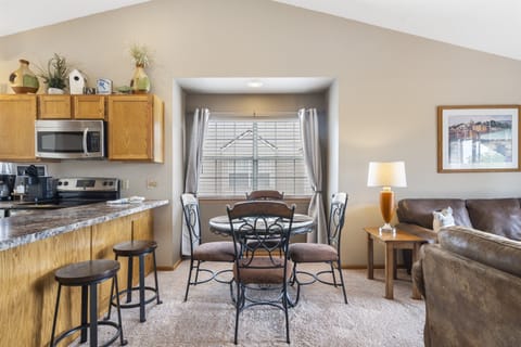 Spacious dining area for meals and gatherings.