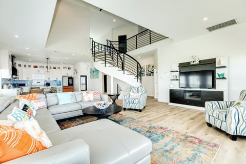 Relax on the large sectional and host a family movie night