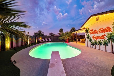 Pool with varying depth from 2 feet to 8 feet to allow people of all ages to cool off!