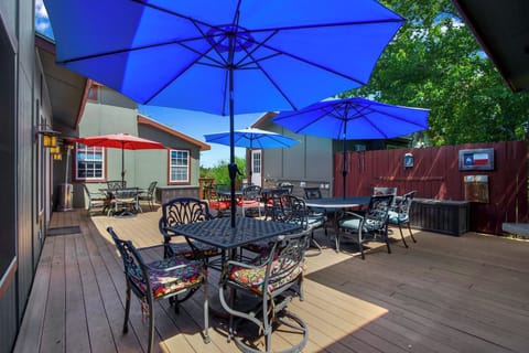 Large deck with outdoor dining.
