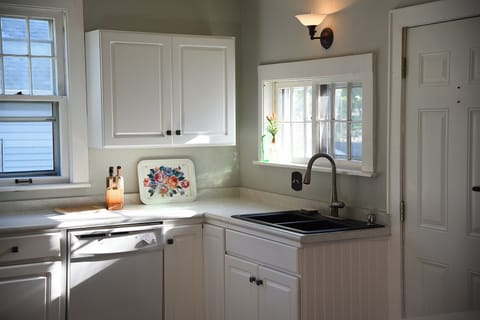 Overlooks the private and fenced backyard.