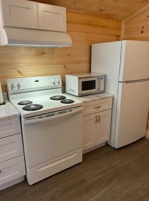 Full size stove, microwave and refrigerator