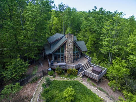 Ariel view of the private back deck and hot tub