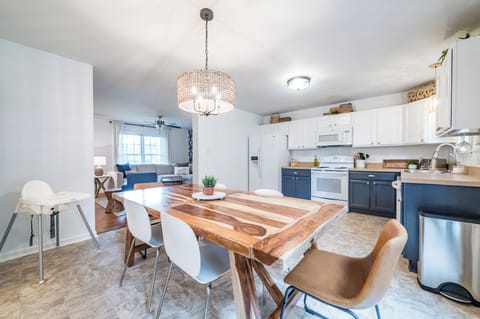 Open flow between the kitchen, living, and dining rooms