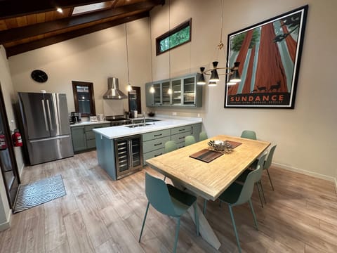 Front view of open plan kitchen and dining area