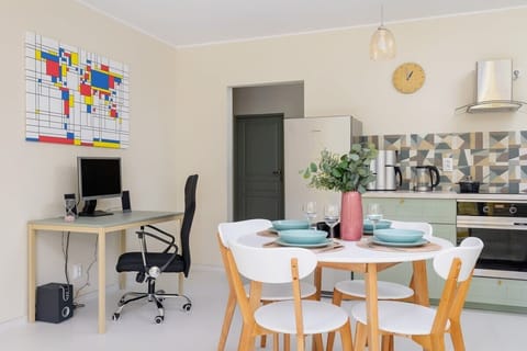 A stylish workspace within the dining area, blending functionality and design.

