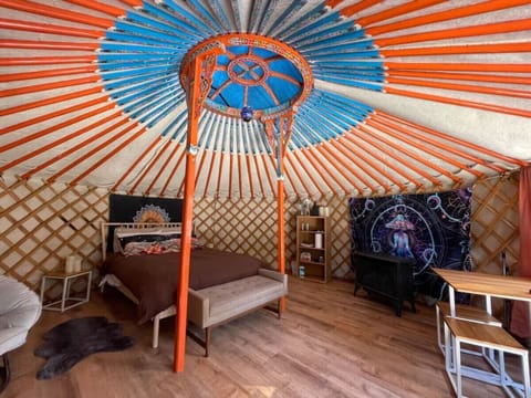 Mongolian yurt with Queen size bed and propane heater. No electricity, lanterns provided.