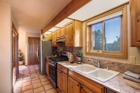 Cooking meals together is a great part of family vacations. The kitchen is well equipped with all you might need.
