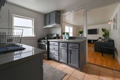 Open-concept kitchen and living space.