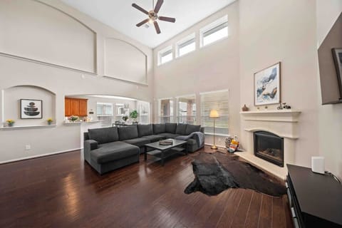 Stylish living room with ample seating and décor.