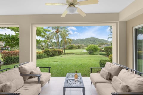 A peaceful panorama of manicured gardens and the fairways, ideal for enjoying your morning coffee.