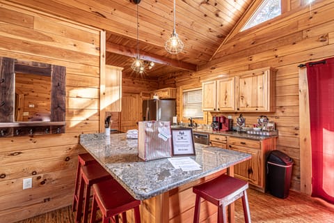 Kitchen island with cabin info