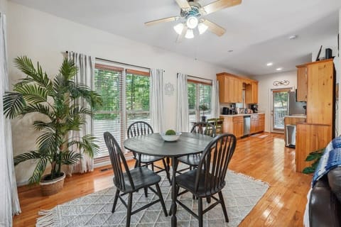 Seating for 4 at dining room table and 2 seats by the window to watch the deer!