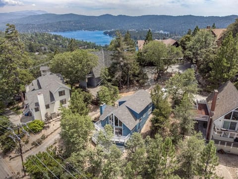The aerial view of Cabin and Lake Arrowhead.