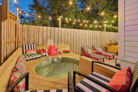 Our backyard oasis has it all: a sparkling pool to cool off, a sun-soaked deck, and a lounge area made for lazy afternoons and evening hangouts