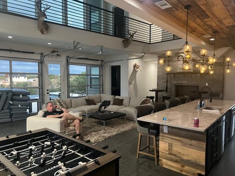 Main Room with cool weather roll-up doors