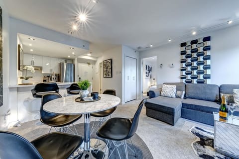 Dining area, kitchen and living room