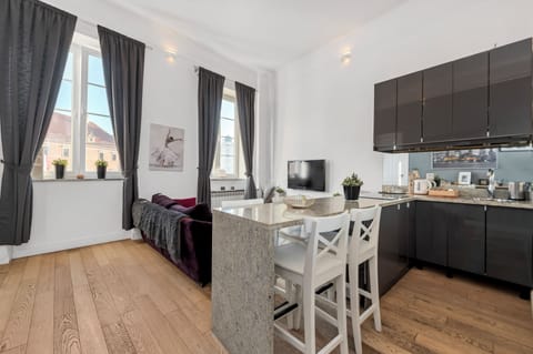Classic Apartment | Private kitchen | Fridge, stovetop, electric kettle, griddle