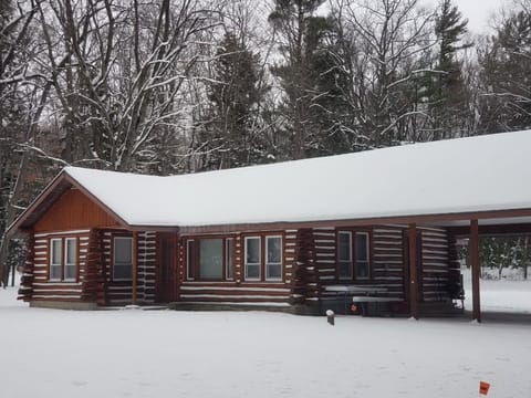 OVERALL:  The front of the cabin in winter
