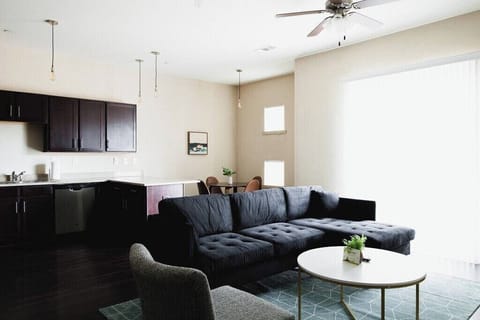 Spacious kitchen and living area.