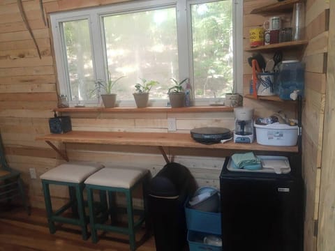 Fully stocked kitchenette for your convenience. There is also a fully stocked outdoor kitchen by the shower house that you may also use.