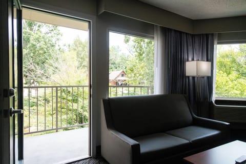 1 King Bed with Sofa bed, Fireplace, Soaking Tub, Private Balcony on River | Desk, laptop workspace, blackout drapes, iron/ironing board